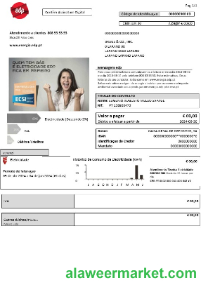 Portugal EDP electricity business utility bill template in Word and PDF formats
